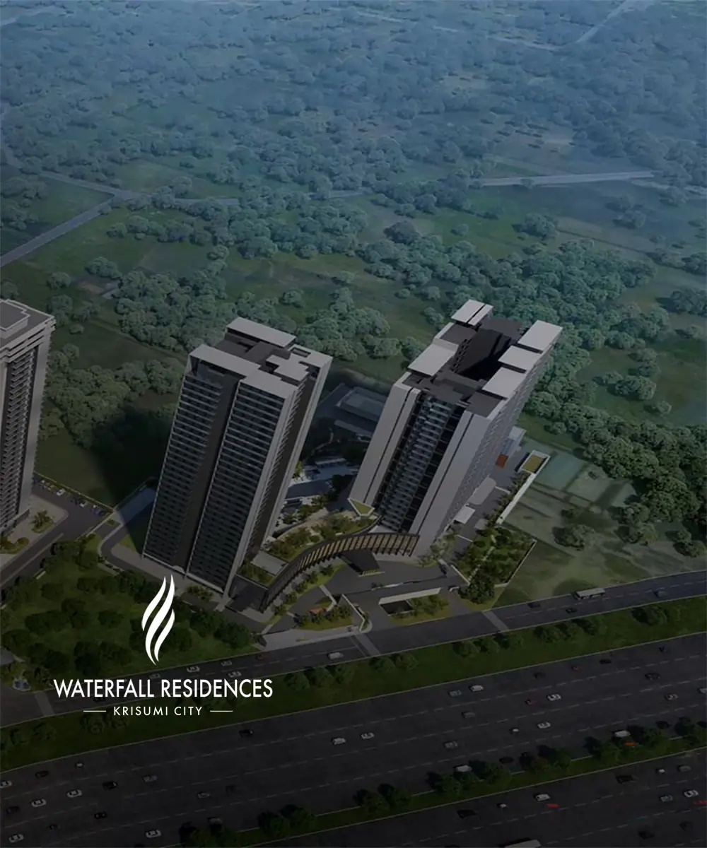 Waterfall Residences towers and clubhouse